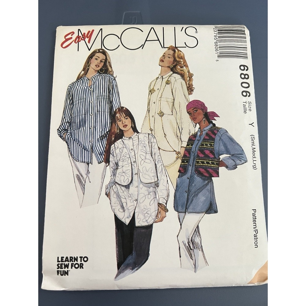 🧵 Easy McCall's Vest & Shirt Pattern – 6806 – Sizes S, M & L – UNCUT 👚